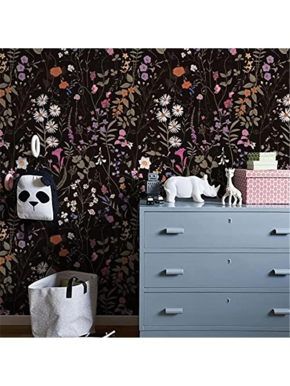 Black Floral Peel Stick Wallpaper Self Adhesive Dark Wildflower Contact Paper
